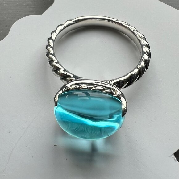 AUTHENTIC David Yurman cable ring with cabachon BLUE TOPAZ!! - Picture 1 of 5